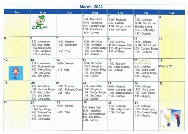Monthly Calendar Brandon Seniors for Seniors Co op Inc